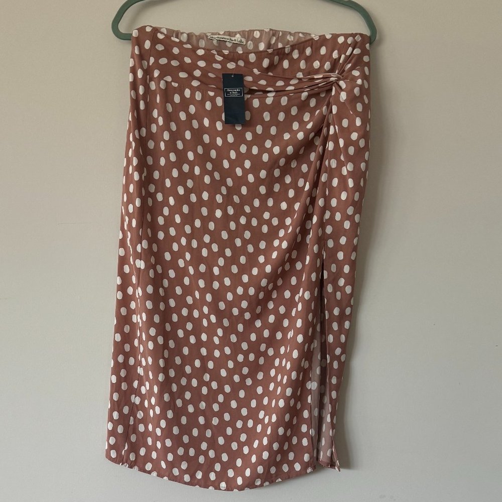 Abercrombie & Fitch Knotted Front Slit Polka Dot Dusty Mauve Rose Midi Skirt